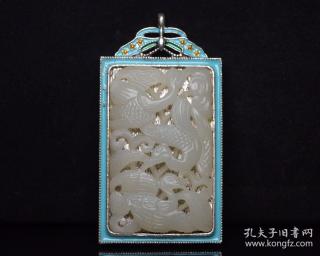 和田玉镶嵌仙鹤牌 规格: 9.0×4.8